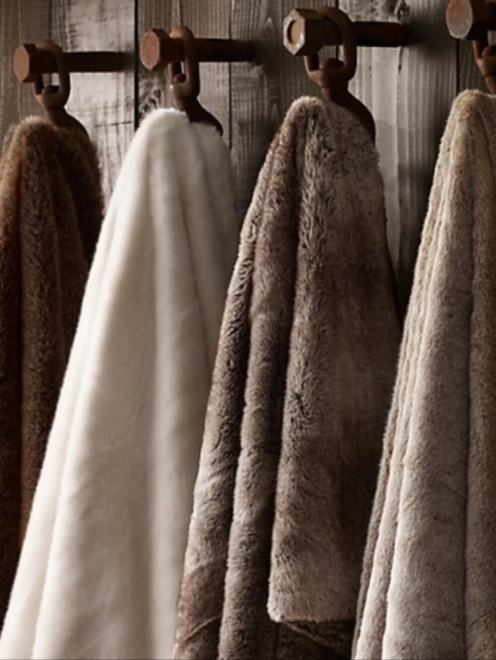 Restoration Hardware 50"x70" brown faux fur throw blanket
